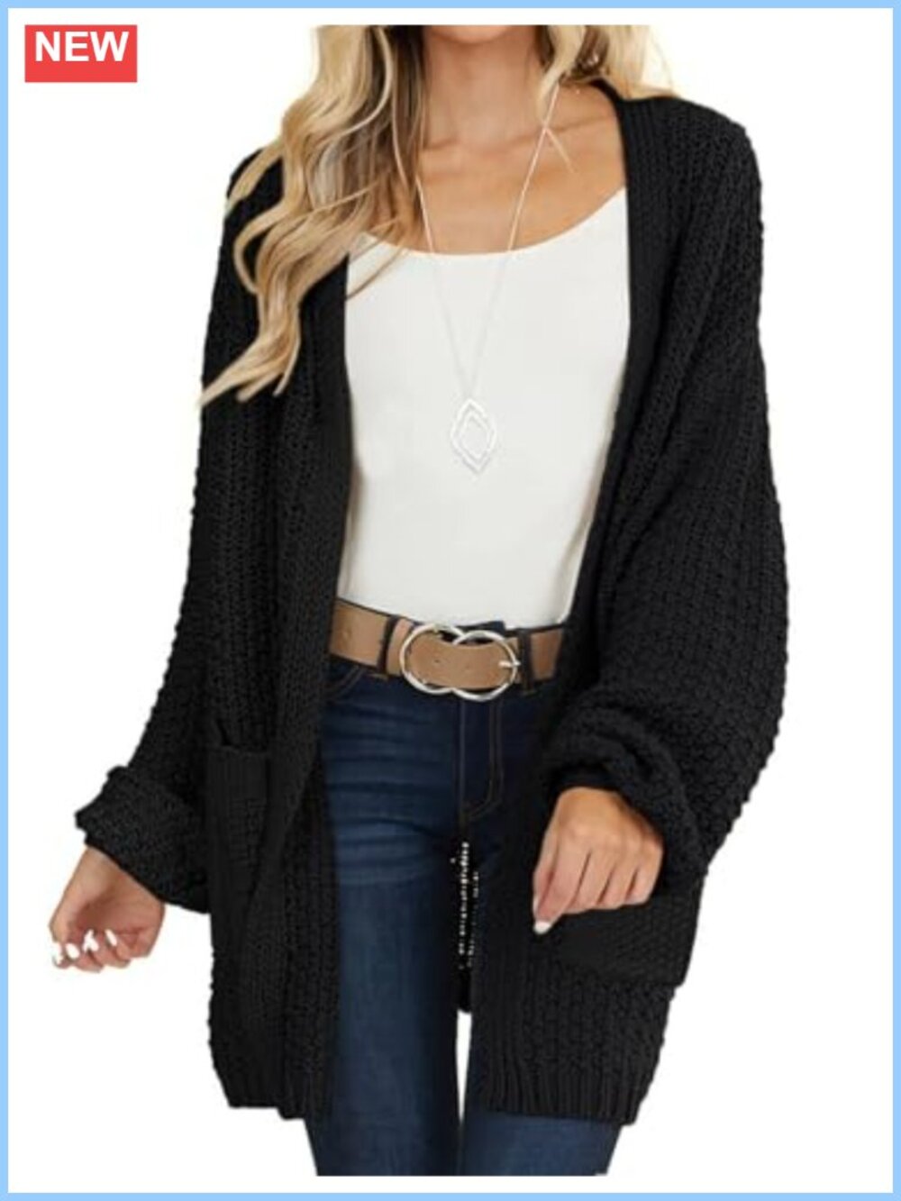 Womens Chunky Knit Cardigan Sweater Open Front Long Sleeve